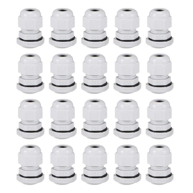 uxcell PG9 Cable Gland 2mm-6mm Wire Hole Waterproof Nylon Joint Adjustable Locknut with Washer White 20pcs