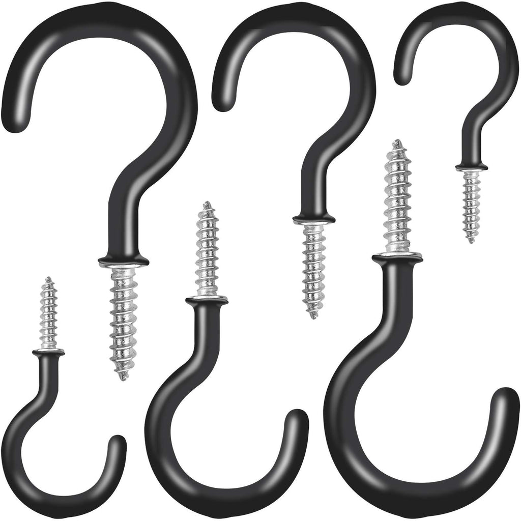 FIMOOR 25 Pack Ceiling Hooks,Vinyl Coated Screw-in Wall Hooks, Plant Hooks, Kitchen Hooks, Cup Hooks Great for Indoor & Outdoor Use -1/2", 1",1-1/2",(Black)