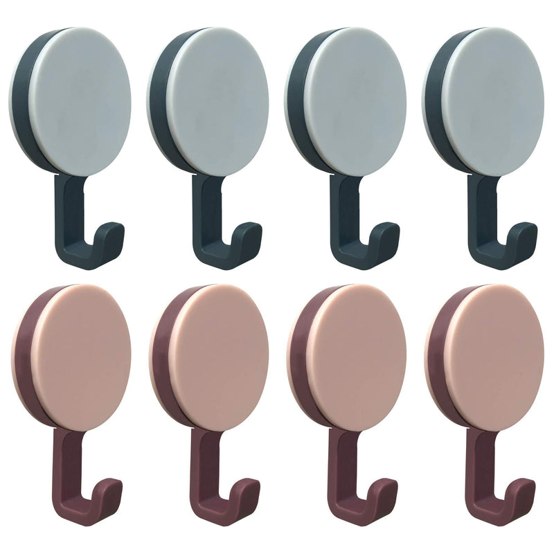 Premium Adhesive Hooks -Rotatable Wall Hook Heavy Duty Perfect Hooks for Coats, Keys, Bags and Kitchen Items 8Pack (Light Pink+Light Blue) Light Pink+light Blue
