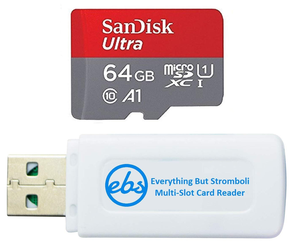 SanDisk Memory Card 64GB Ultra MicroSD Class 10 Works with Xiaomi Redmi Note 9, Xiaomi Redmi 8A Cell Phone (SDSQUAR-064G-GN6MN) Bundle with (1) Everything But Stromboli MicroSDXC & SD Card Reader