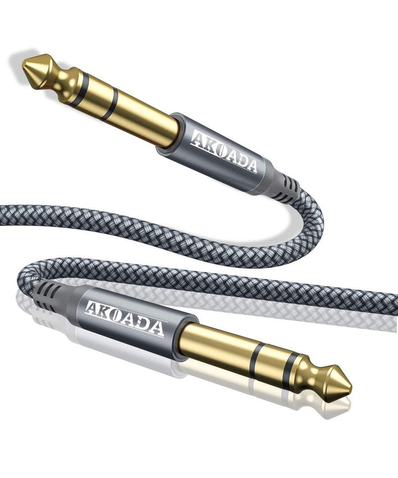 AkoaDa 6.6FT Guitar Instrument 6.35mm(1/4)TRS to 6.35mm (1/4)TRS Balanced Stereo Audio Adapter Male to Male Nylon Braid Cable ,Support Guitar, bass,audio Mixers,Speaker,Amplifier etc,Single - (Grey). 2M Grey