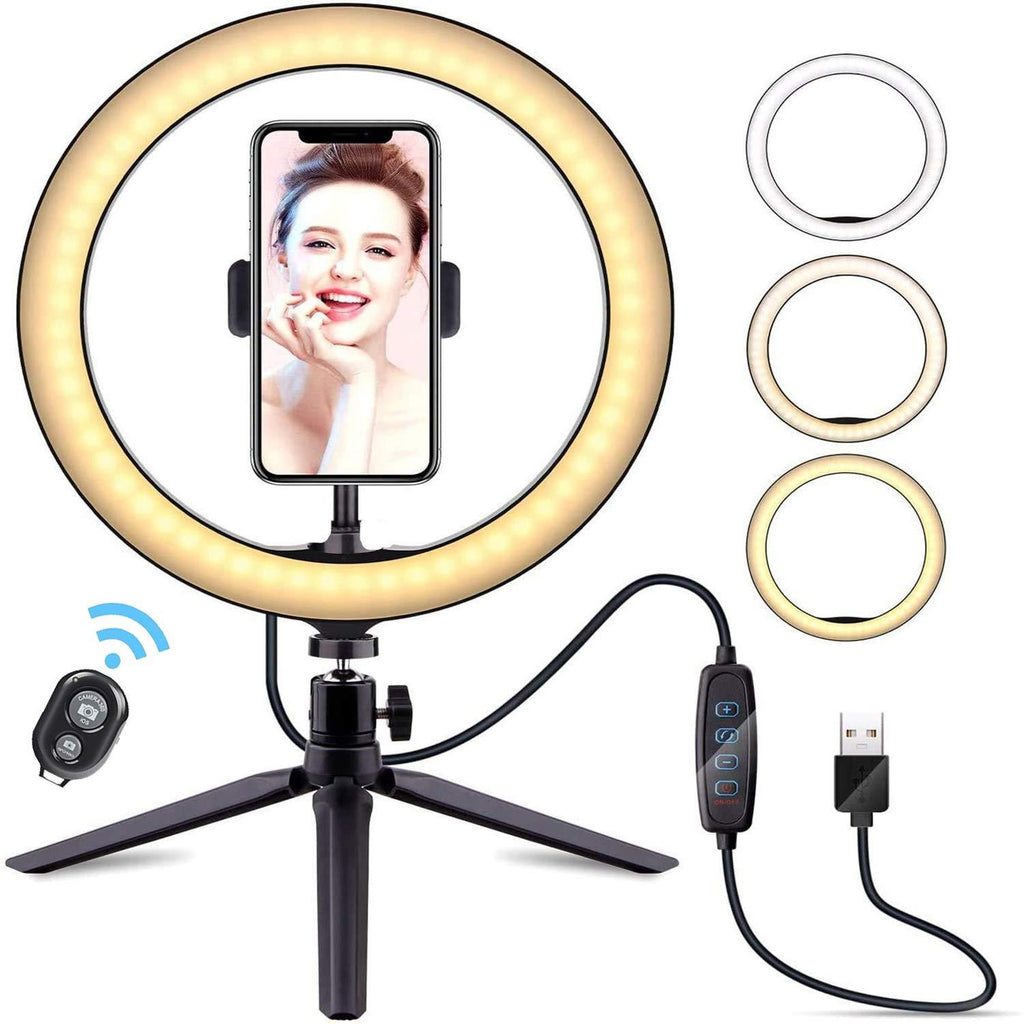 Selfie Light LED Ring Light, Fill Light with Tripod, dimmable LED Beauty Camera Ring Light and Bluetooth Remote Shutter for Makeup/YouTube/Vlog/TIK Tok/Live, Compatible with iPhone and Android