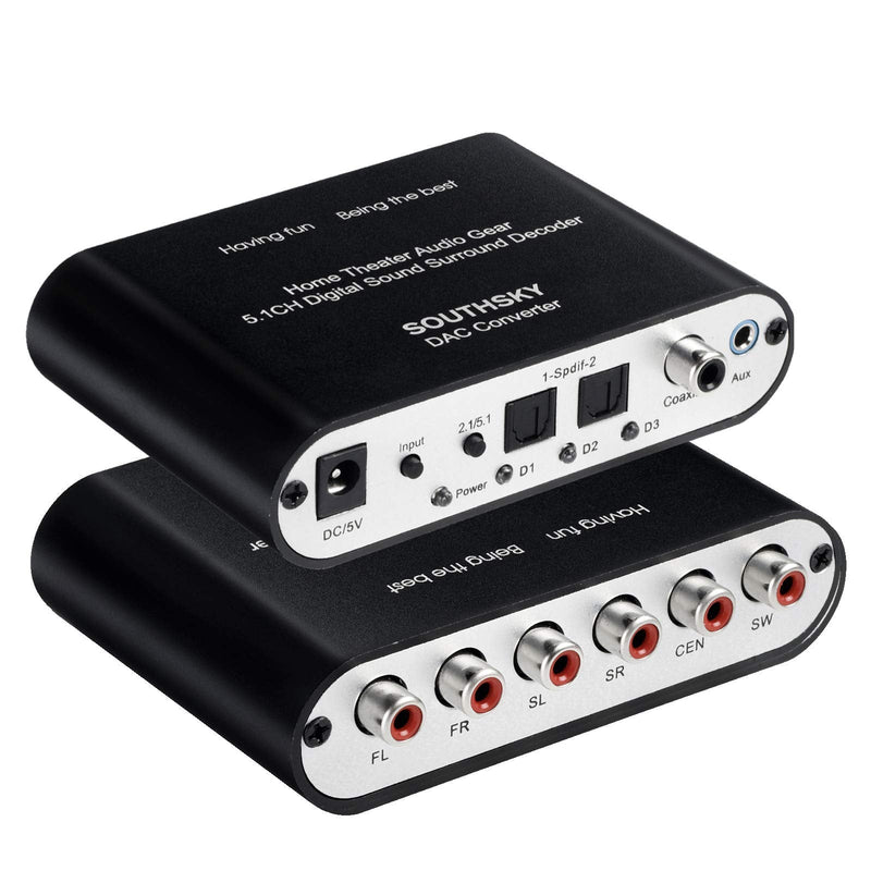 SOUTHSKY 5.1/2.1 Audio Rush Digital Sound Decoder Converter,Optical SPDIF, Coaxial to 5.1CH 2.1CH Analog Audio (6RCA Output)