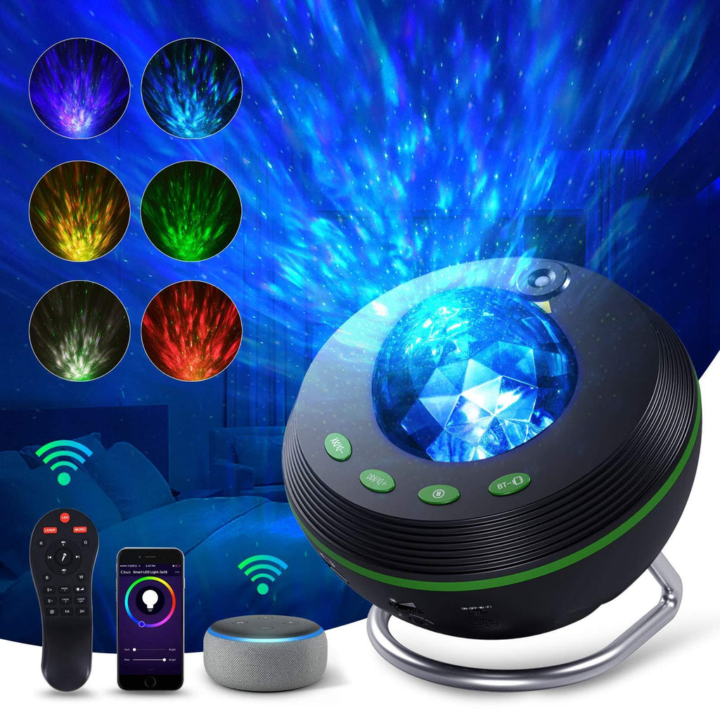 Smart WiFi Star Projector,Ocean Wave Galaxy Projector Works with Alexa & Google Assistant, Night Light Projector with Speaker for Bedroom Ceiling Theatre,Voice/Remote/APP Control Black