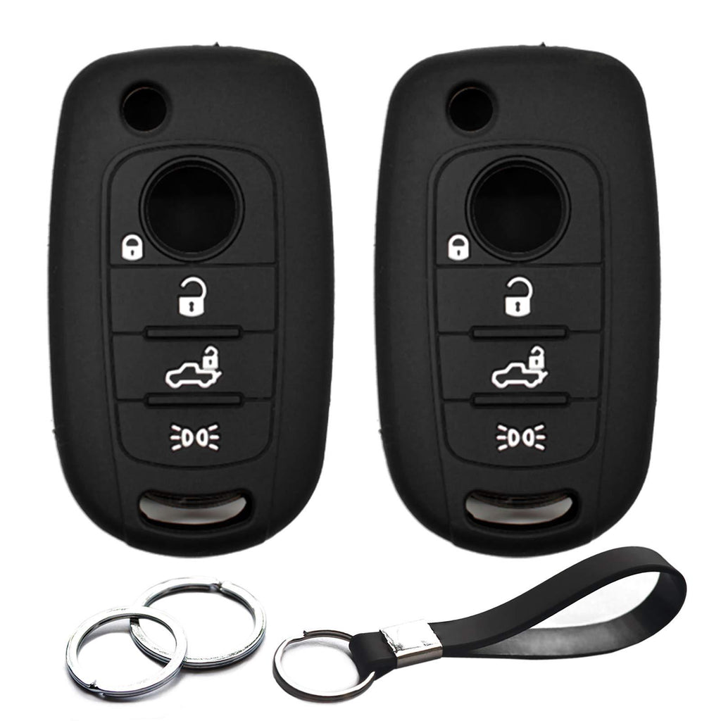 INFIPAR 2pcs Compatible with Fiat 500X Egea Toro Tipo 2015-2018 Flip 4 Buttons Silicone FOB Key Case Cover Protector Keyless Entry Remote Holder