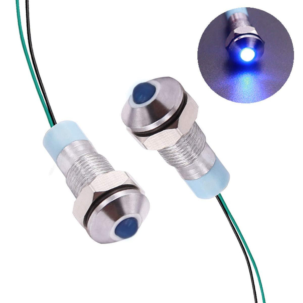 mxuteuk 2 Pcs Blue 110V-220V 6mm 1/4" LED Metal Indicator Light Raised Head Waterproof Signal Lamp with Wire for Car Truck Boat DQ6T-110V-B
