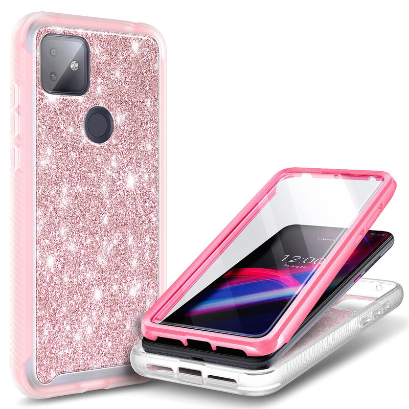 NZND Case for T-Mobile REVVL 4 Plus with Built-in Screen Protector, Full-Body Protective Shockproof Rugged Bumper Cover, Impact Resist Durable Phone Case -Glitter Rose Gold Glitter Rose Gold