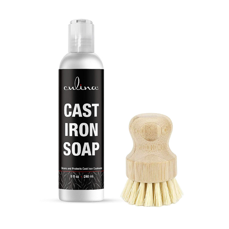 Culina Cast Iron Soap & brush | All Natural Ingredients | Best for Cleaning, Non-stick Cooking & Restoring | for Cast Iron Cookware, Skillets