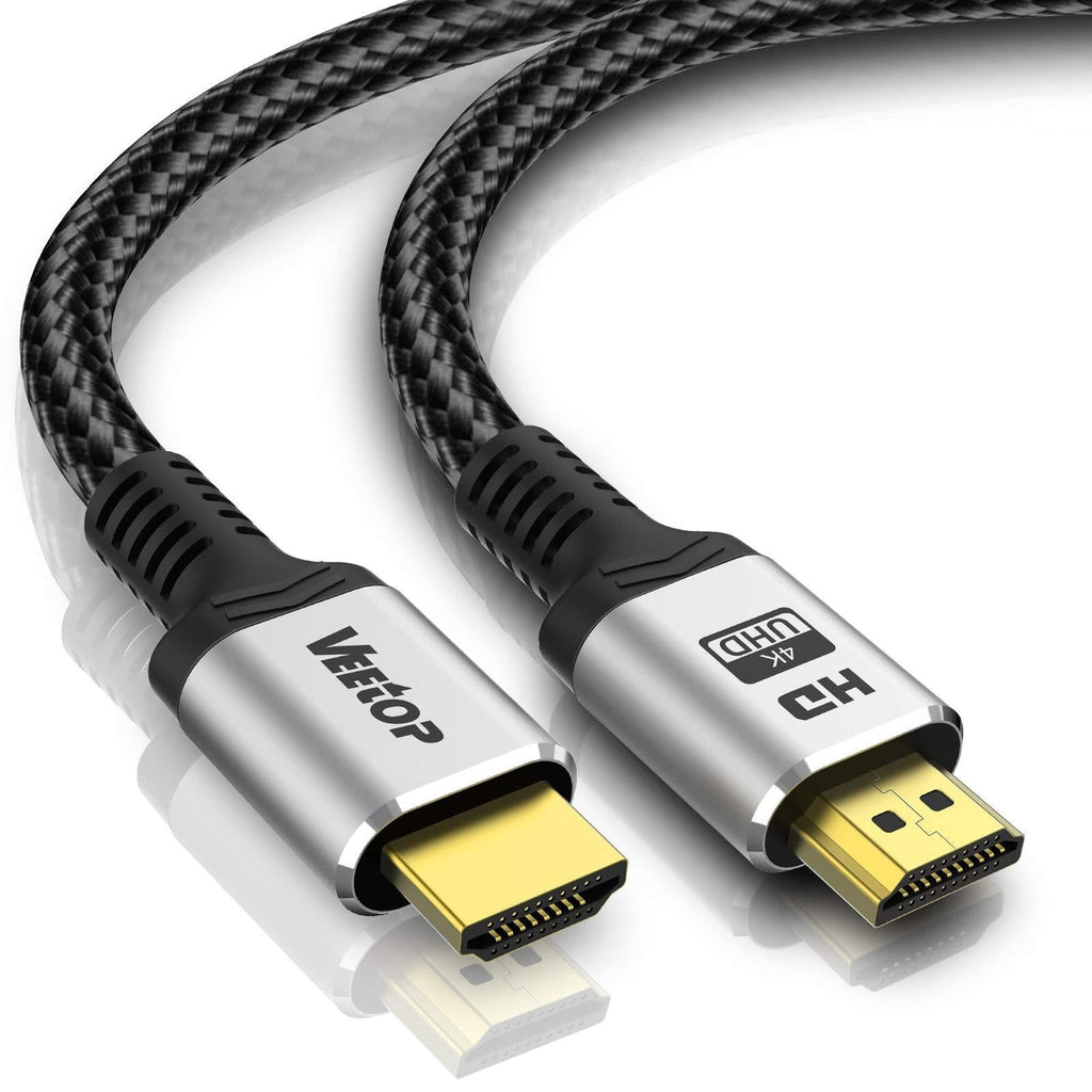 Veetop 4K HDMI Cable 15ft High Speed HDMI 2.0 Cable 18Gbps Support 4K@60Hz, 2160P, 1080P, HDR, 3D, ARC, HDCP 2.2, Ethernet, 28AWG Cotton Braided HDMI Cord for AppleTV/PS4/PS3/Xbox/Projector/Blu-ray 15ft/5m