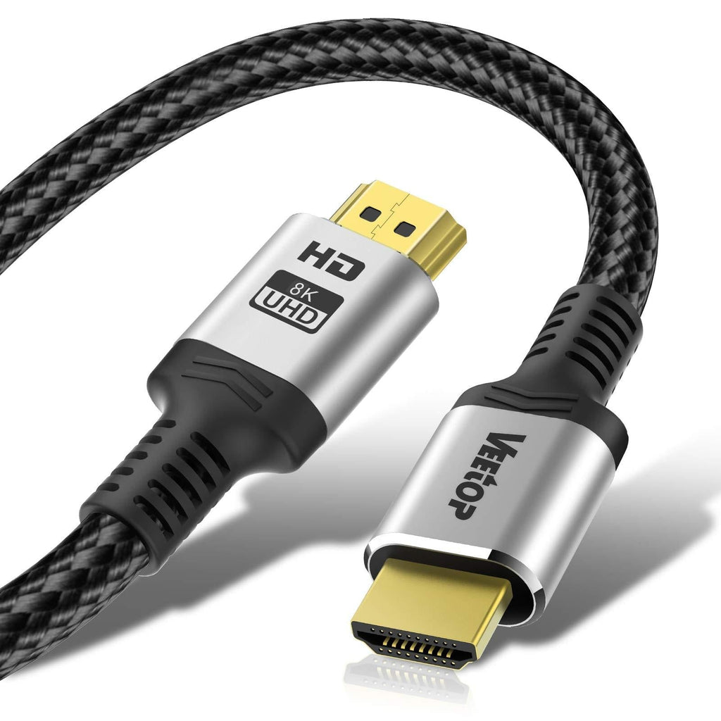 Veetop 8K HDMI Cable 3.3ft/1m Ultra High Speed HDMI 2.1 Cable 48Gbps 8K@60Hz Support Dynamic HDR, 3D, eARC, HDCP 2.2, Cotton Braided HDMI Cord for PS5/PS4/Xbox/Apple TV/Nintendo Switch/Projector