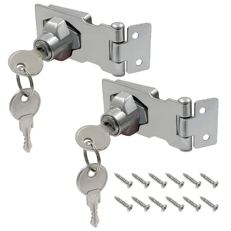 Kyuionty 2Pcs Keyed Hasp Locks 2.5 Inch Twist Knob Keyed Locking Hasp, Metal Safety Hasp Latches Keyed Different for Small Doors, Cabinets (Sliver) Sliver