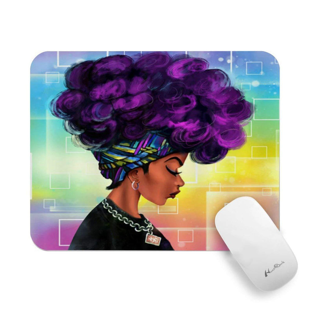 Mouse Pad Custom Design, African Women with Purple Hair Hairstyle Water Resistant Office Mousepad for PC Computers Laptop, 7.9 x 9.8 x 0.1 Inch