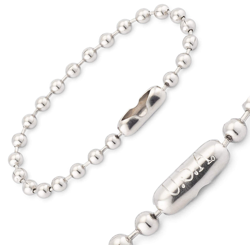 4.5” Beaded Ball Chains with Connectors (100 Pack) Bead Size #6 Tag Chains USA Made (Nickel Plated Brass) Silver