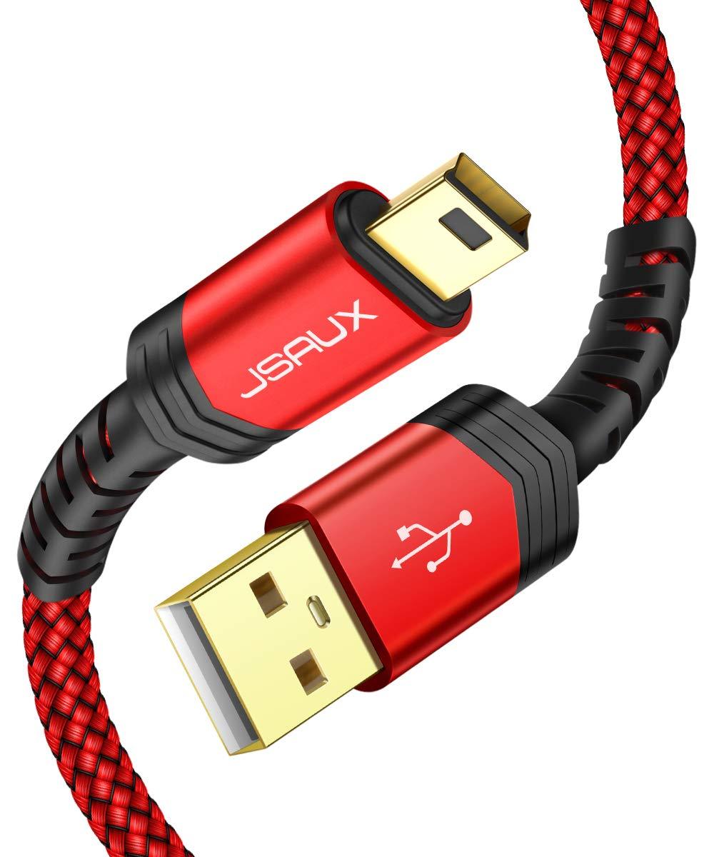 Mini USB Cable[2-Pack 3.3ft+10ft], JSAUX USB 2.0 A to Mini B Cable Charging Cord Compatible with Ti-84 Plus CE Graphing Calculators, PS3 Controller, GoPro, Digital Camera, GPS Receiver, Dash Cam etc RED