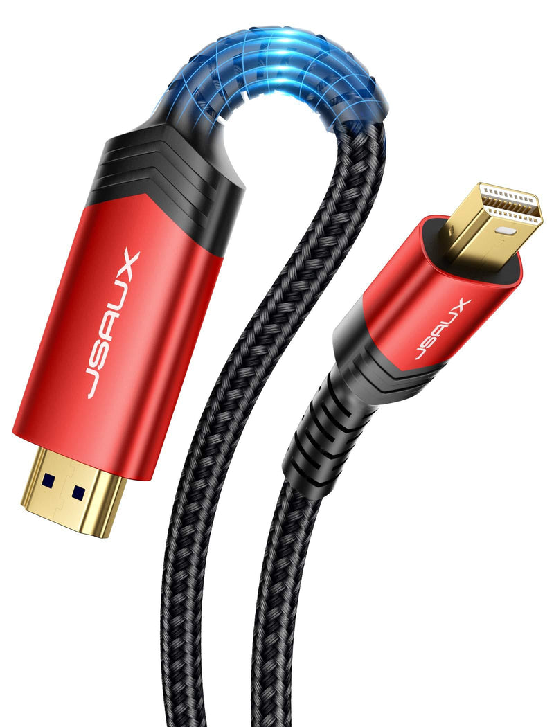 Mini DisplayPort to HDMI Cable 3.3FT, JSAUX Thunderbolt 2 to HDMI Mini DP Cord FHD Nylon Braided Gold-Plated Monodirectional for MAC, Surface Pro/Dock, Monitor, Projector More-Red Red