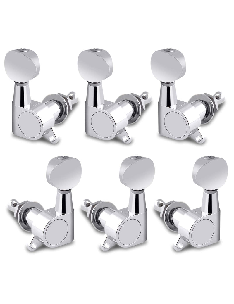 Holmer Guitar String Tuning Pegs Tuning Machines Sealed Machine Heads Grover Tuners Tuning Keys Oval Button 3 Left 3 Right for Electric Guitar or Acoustic Guitar Chrome.