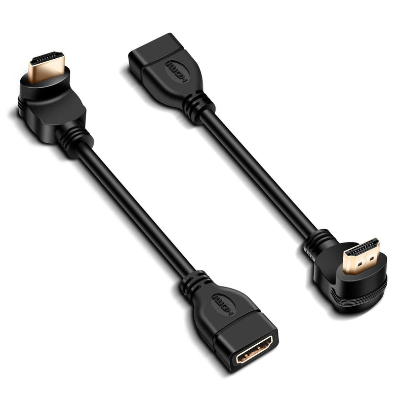 Electop Right Angle HDMI Extension Cable (2 Pack), High Speed Gold Plated Swivel Converter, Support 1080p 4K & 3D HDMI Extender for TV Stick, Roku Stick, Chromecast, Xbox, PS4, PS3