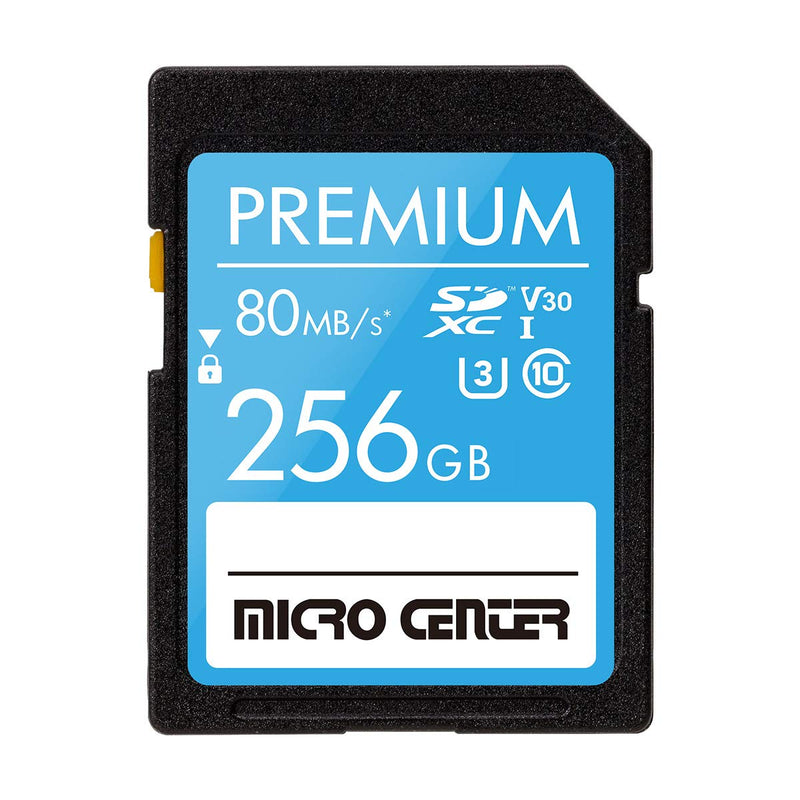 Premium 256GB SDXC Card by Micro Center, Class 10 SD Flash Memory Card UHS-I C10 U3 V30 4K UHD Video R/W Speed up to 80 MB/s for Cameras Computers Trail Cams (256GB)