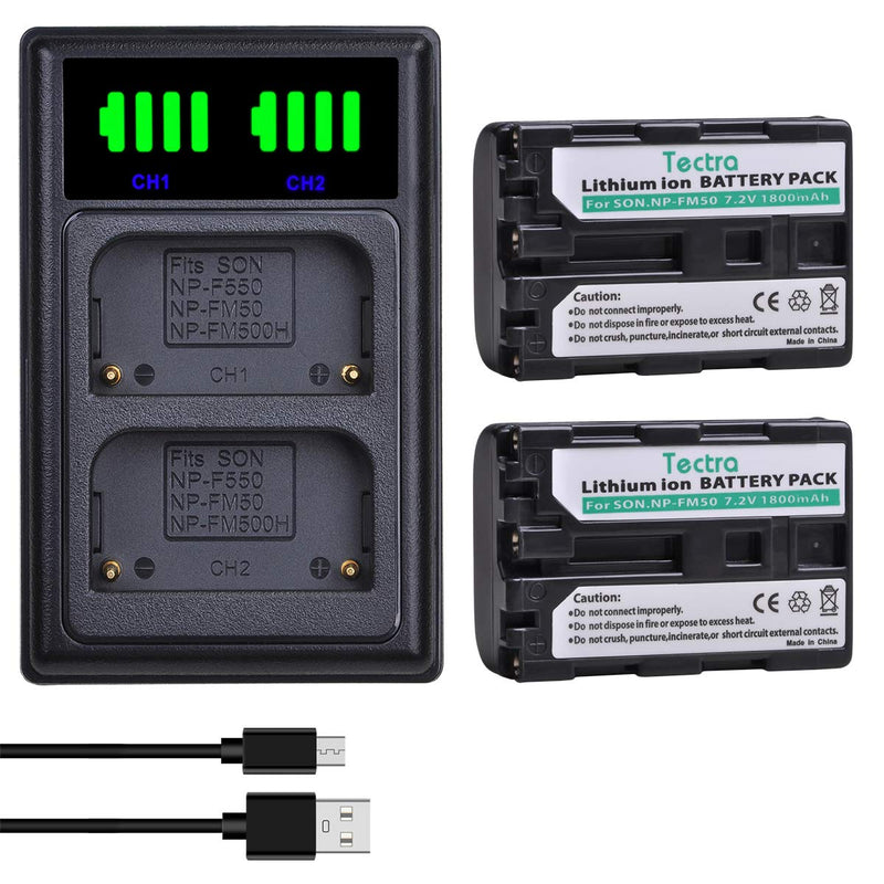 Tectra 2X NP-FM50 NP FM50 Batteries + LED USB Dual Charger for Sony NP-FM30 NP-FM51 NP-QM50 NP-QM51 NP-FM55H Battery and Sony HDR-HC1, DCR-TRV280, DCR-TRV350, CCD-TRV138, DCR-TRV250