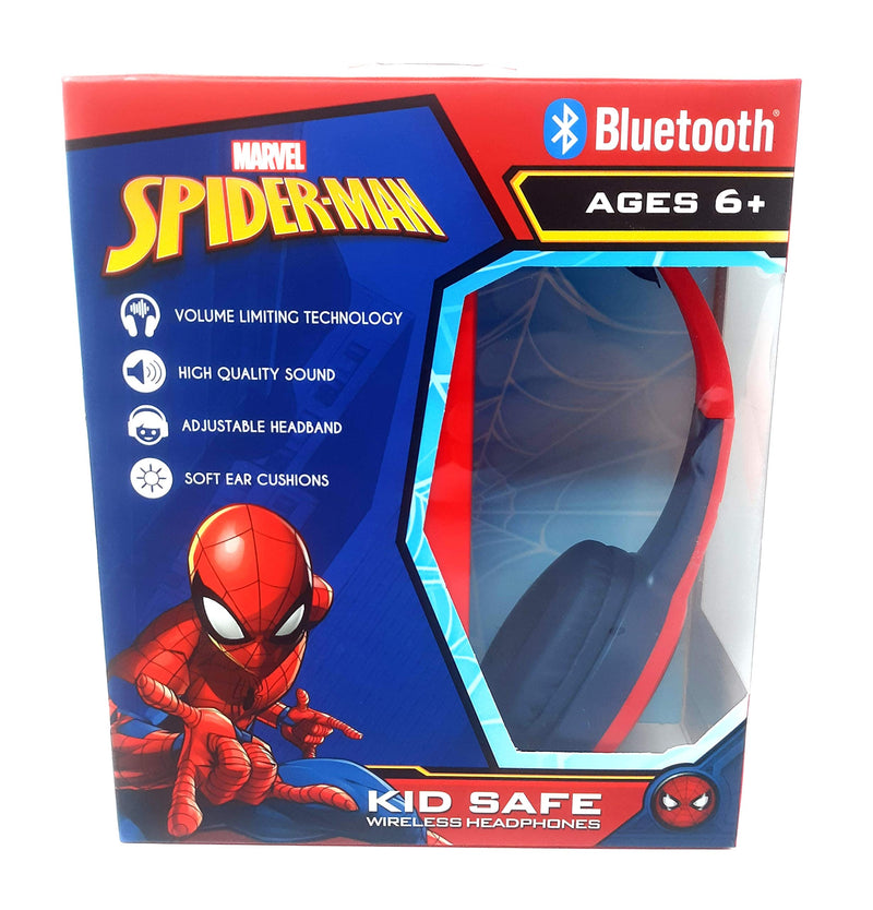 [AUSTRALIA] - Spider Man Bluetooth Kid Safe Headphones Over The Ear Padded Cushions Flying on a Web Design 