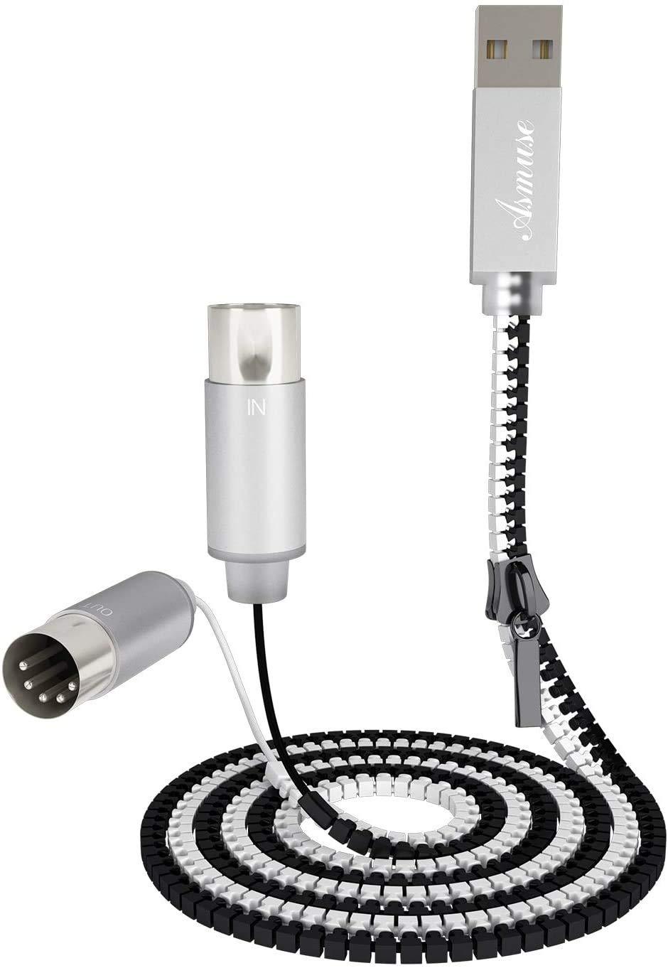 Asmuse Midi to USB Cable, Professional MIDI Interface with Zipper Design,Fever Grade Copper Wire, The Latest Chip(5.6ft)