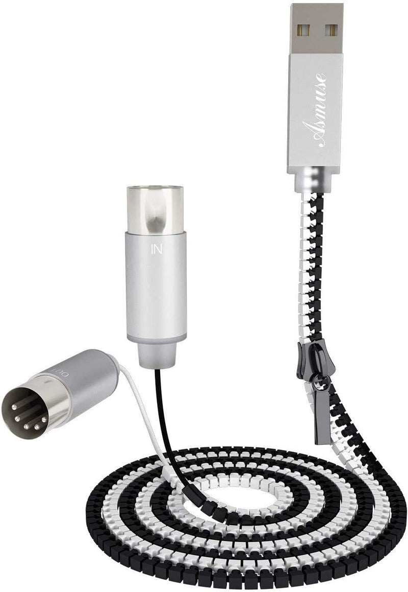 Asmuse Midi to USB Cable, Professional MIDI Interface with Zipper Design,Fever Grade Copper Wire, The Latest Chip(5.6ft)