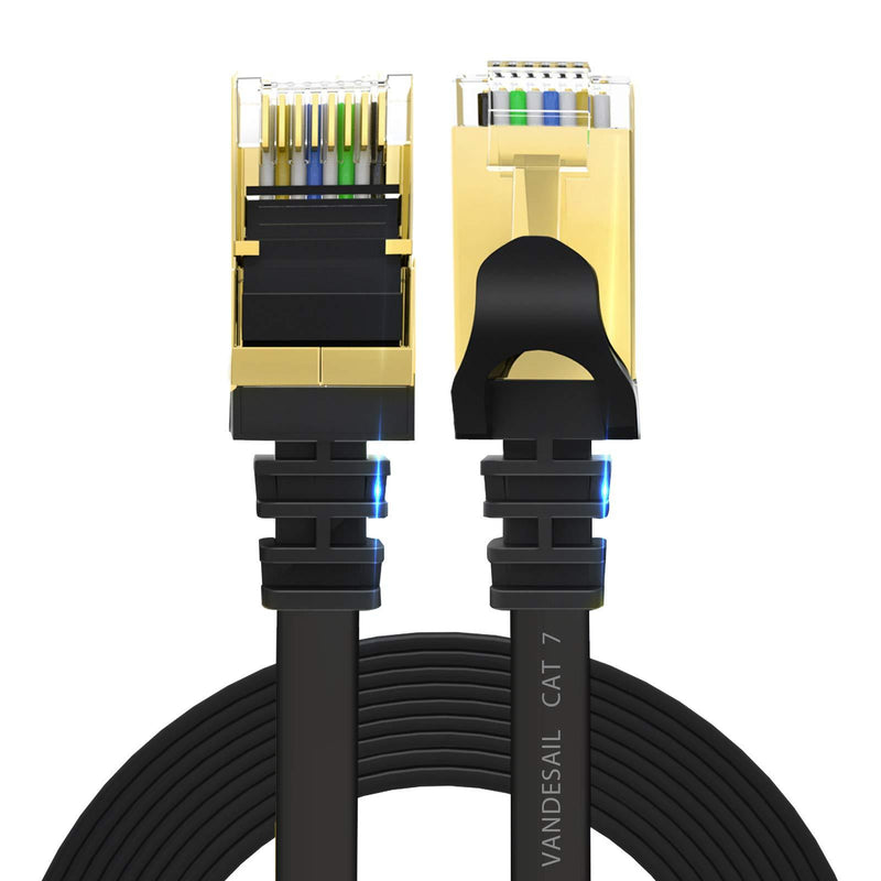 Cat 7 Ethernet Cable 15 ft, VANDSAIL Cat7 Flat LAN Network Cables with RJ45 Connector for Router, Modern, Gaming, Xbox (15ft, Black-1 Pack) 15Feet