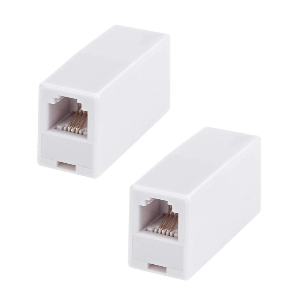 RJ11 Coupler, 2 Pack Telephone Phone Line Connector Coupler RFAdapter RJ11 6P4C Inline Keystone Jack Female to Female Straight Telephone Cable Cord Extension Adapter White