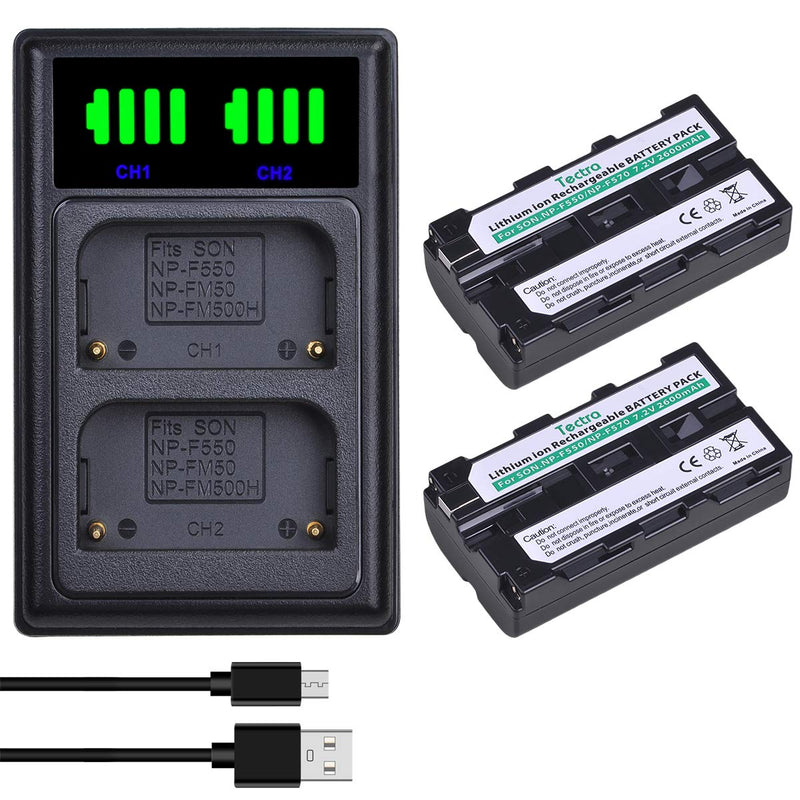 Tectra 2X NP-F550 Battery and LED Dual USB Charger for Sony NP F970, F750, F770, F960, F550, F530, F330, F570, CCD-RV100 CCD-RV200 SC5 SC9 TR1 TR940