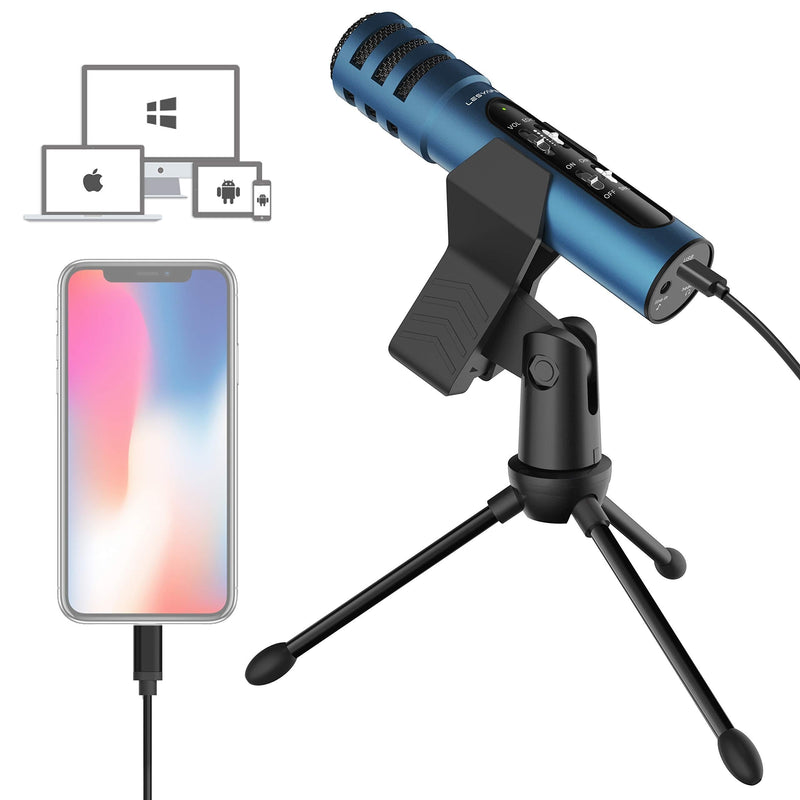 LESYAFEL Microphone for iPhone with Desktop Tripod Plug&Play,PS4,Mac and Windows for Live Broadcast,YouTube Video Studio(Blue)
