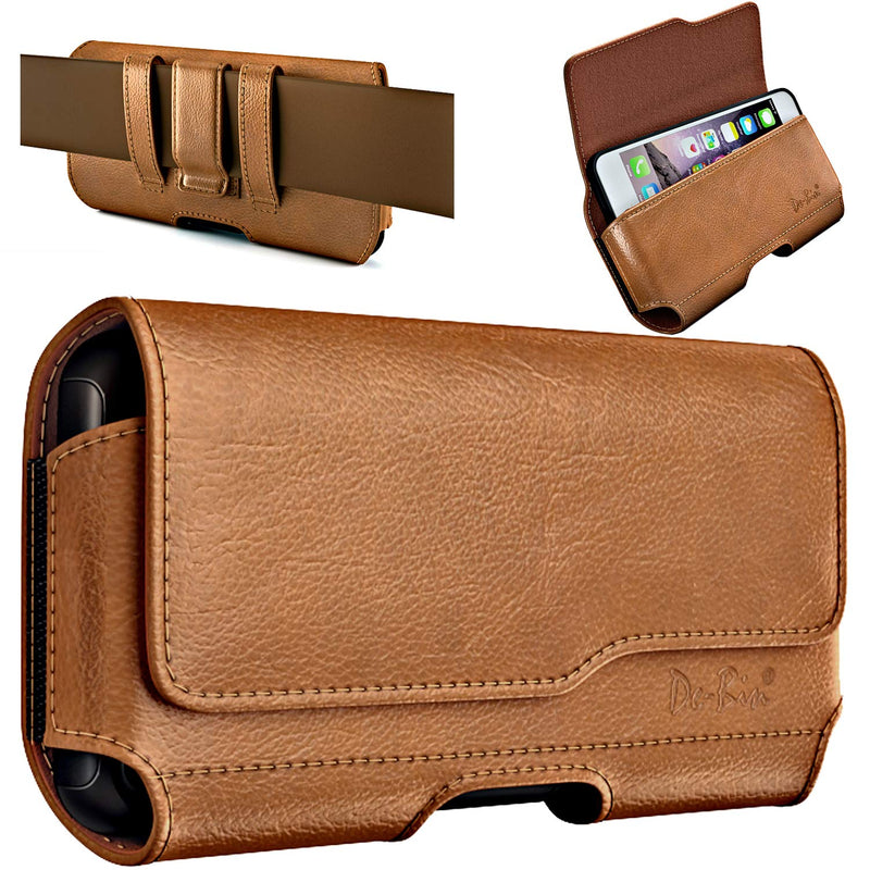 De-Bin Phone Holster Designed for iPhone 12 Pro Belt Case, iPhone 12 Belt Holder/Pouch/Carrying Case with Belt Clip and Belt Loops Cover Fit Apple iPhone 12 Pro/ 12 / XR / 11 with Other Case on Brown