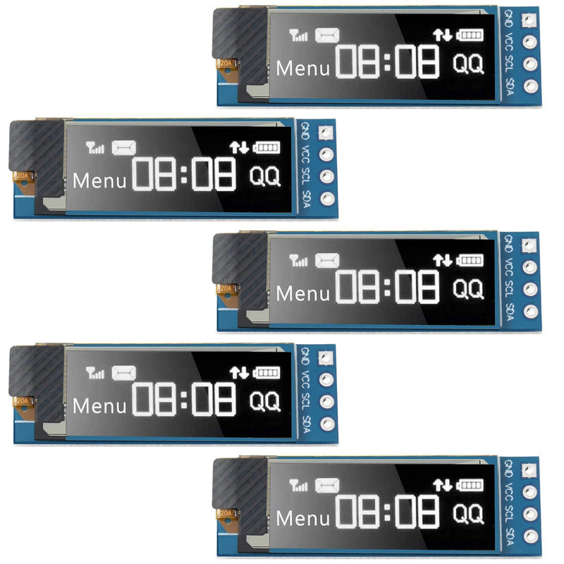 5 Pieces I2C Display Module 0.91 Inch I2C OLED Display Module I2C OLED Screen Driver DC 3.3V~5V (White Display Color) White Display Color