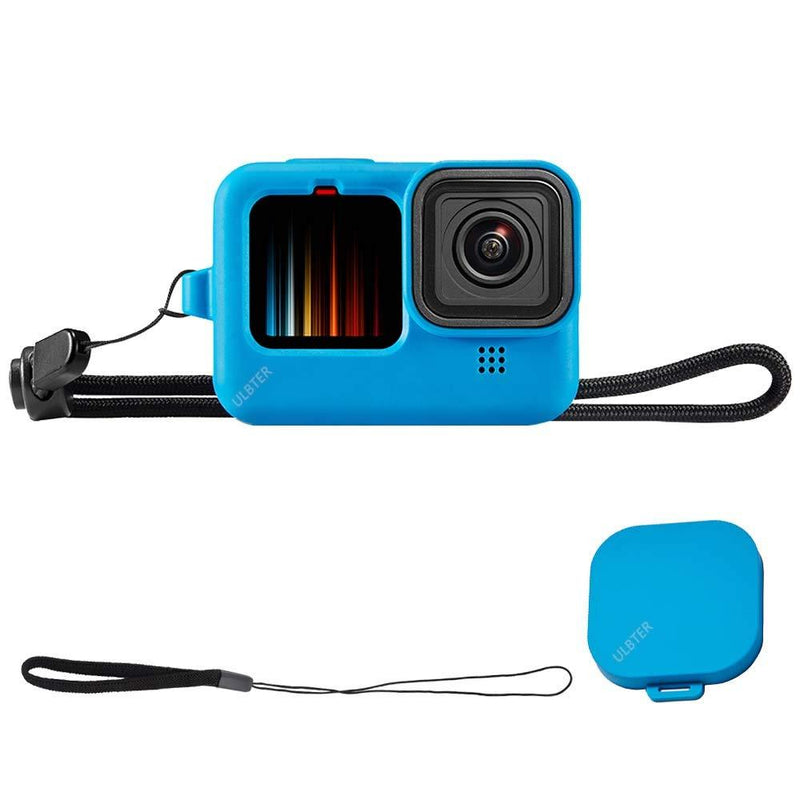 Blue Rubber Sleeve for GoPro HERO9 + Lanyard + Lens Cap Cover + Lens Cap Keeper ，ULBTER Silicone Protective Case for GoPro Hero 9 Black Action Camera Accessory Blue