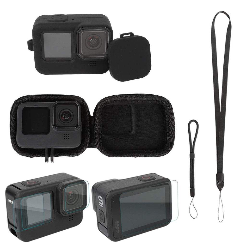 Protection Accessories Kit for GoPro Hero 9 Black,Mini Bag + Tempered Glass Screen Protector + Silicone Rubber Protective Case + Lens Cap + Neck Lanyard + Wrist Rope for GoPro 9 Action Camera