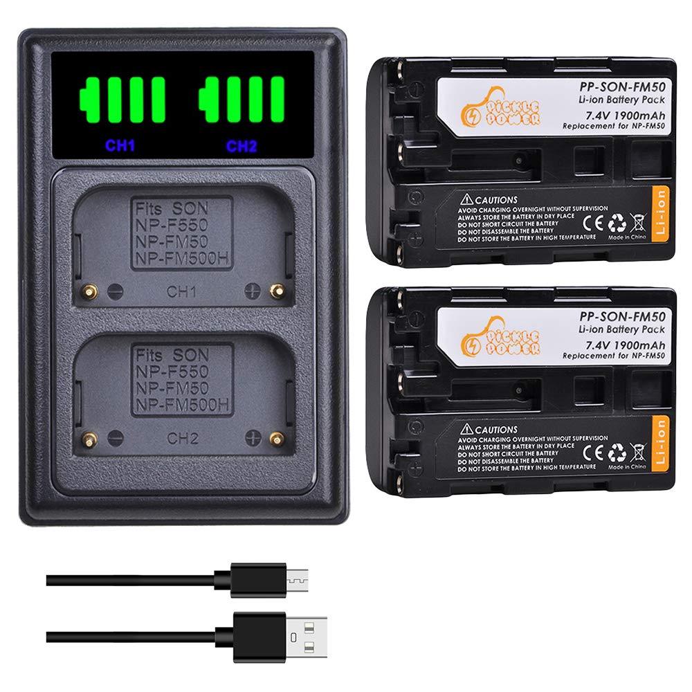 NP-FM50 FM55H Battery and New LED USB Dual Charger with Type C Port Compatible with Sony NP-FM51 NP-FM30 NP-FM55H DCR-PC101 A100 Series DSLR-A100 2 battery+ 1 Charger #2