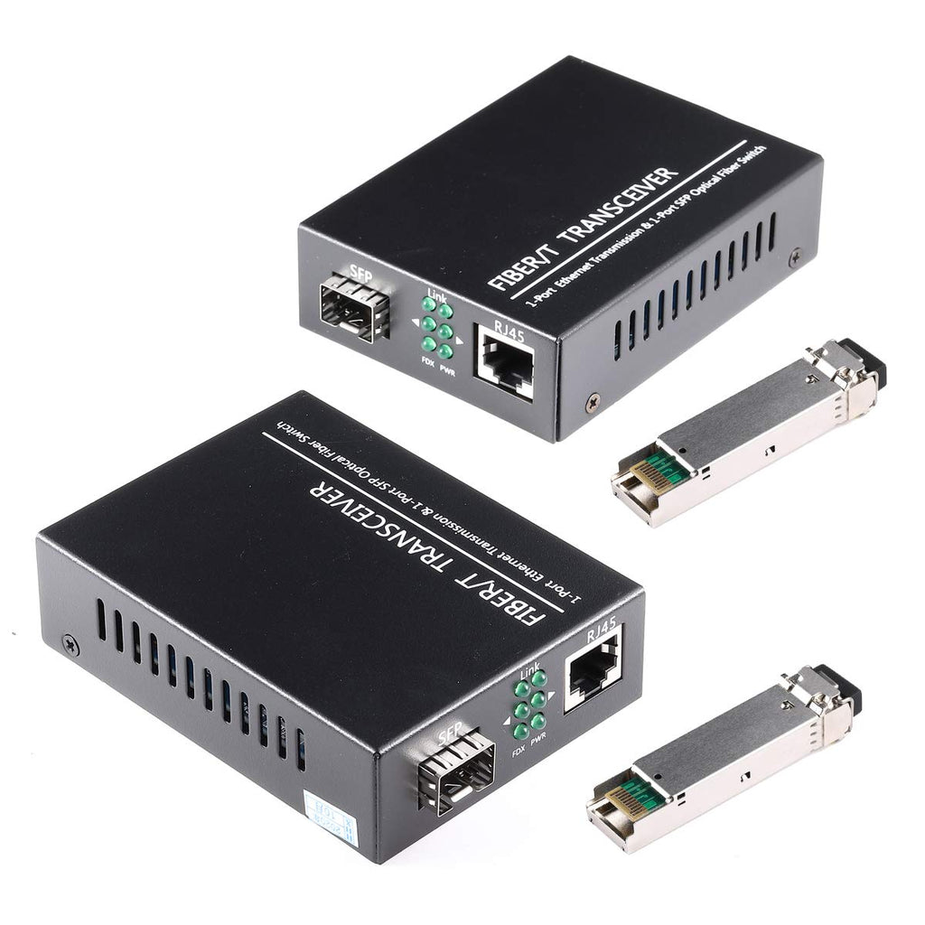 A Pair of 1.25G/s Bidi Gigabit Single-Mode Fiber Ethernet Media Converter with 2PCS Bidi SFP LC Transceiver Module Included, 10/100/1000Base-Tx to 1000Base-SX SMF RJ45 to SFP Slot up to 30KM Include SingleMode LC Single Core Port