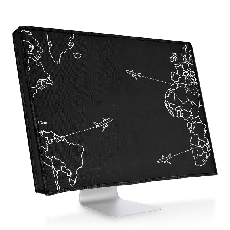 kwmobile Computer Monitor Cover Compatible with 24-26" Monitor - Monitor Cover - Travel & Explore White/Black Travel & Explore 02-01