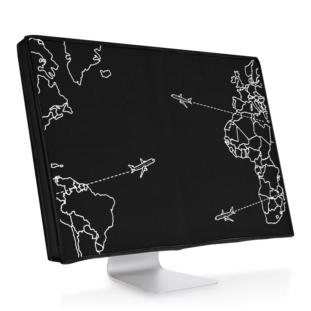 kwmobile Computer Monitor Cover Compatible with 27-28" Monitor - Monitor Cover - Travel & Explore White/Black Travel & Explore 02-01