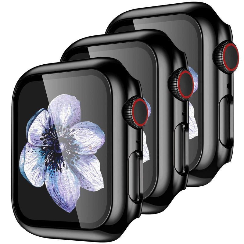 【3 Pack】 Easuny Design for Apple Watch Case 38mm Series 3 2 1 with Built-in Glass Screen Protector - Overall Protective Hard Cover Accessories for iWatch Women Men,Black Black Black Black/Black/Black 38 mm