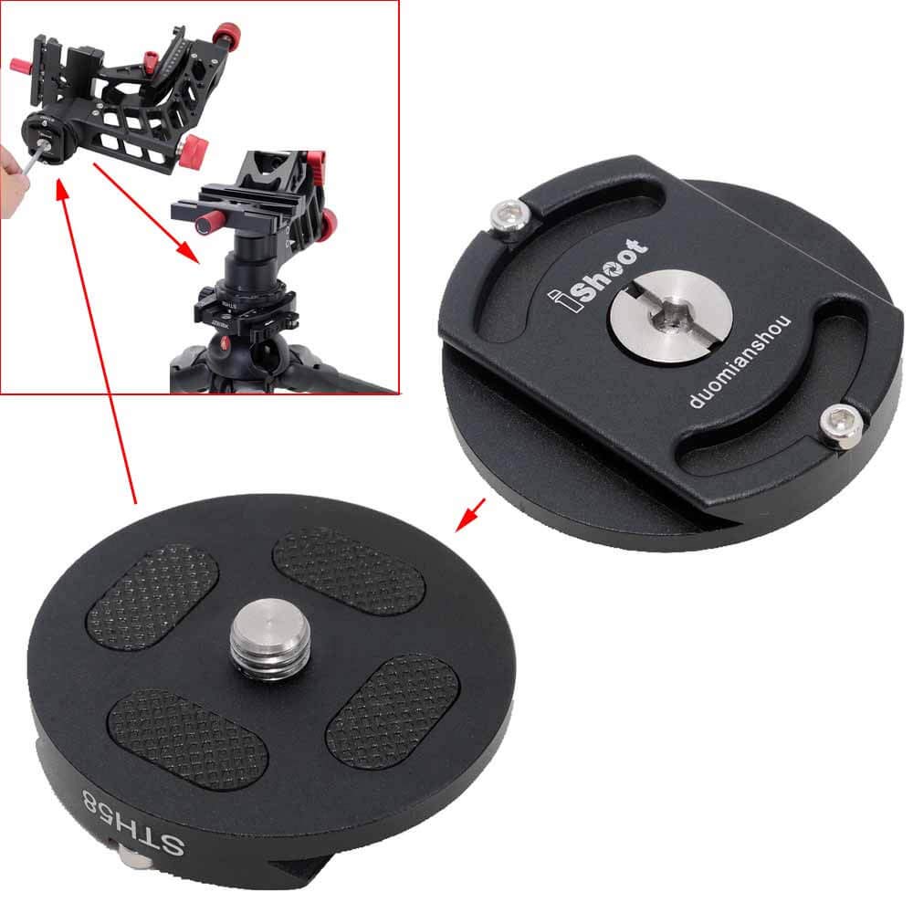 iShoot Metal Quick Release Adapter Tripod Head Mount Converter for Cantilever Head, Fluid Head, Ball Head, Tripod Head with Circular Bottom & 3/8" Screw Hole, Bottom is Arca Type Quick Release Plate