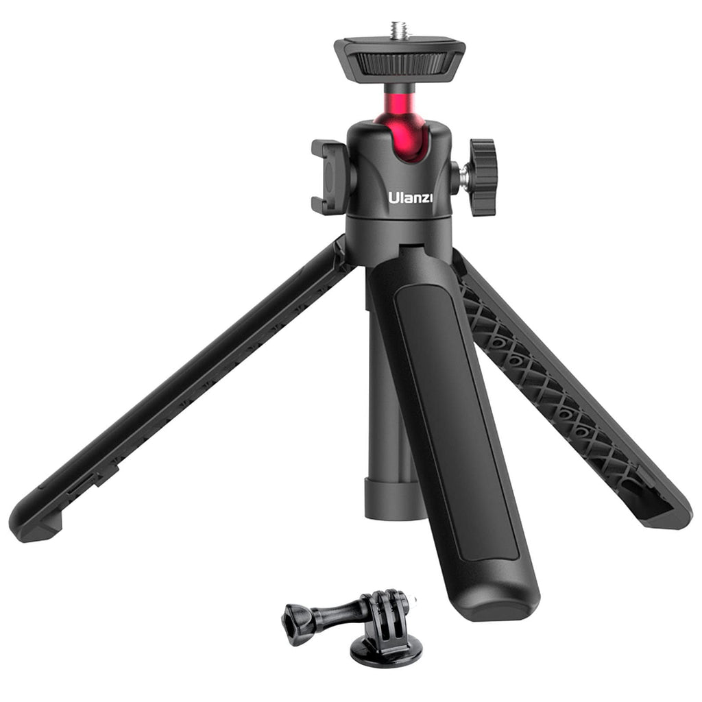 MT-16 Extendable Phone Camera Tripod, 4 Levels Adjustment 360° Ball Head Cold Shoe Lightweight Portable Vlog Travel Selfie Stick Handle Grip Desktop Webcam Tripod for iPhone DSLR Sony Gopro 10