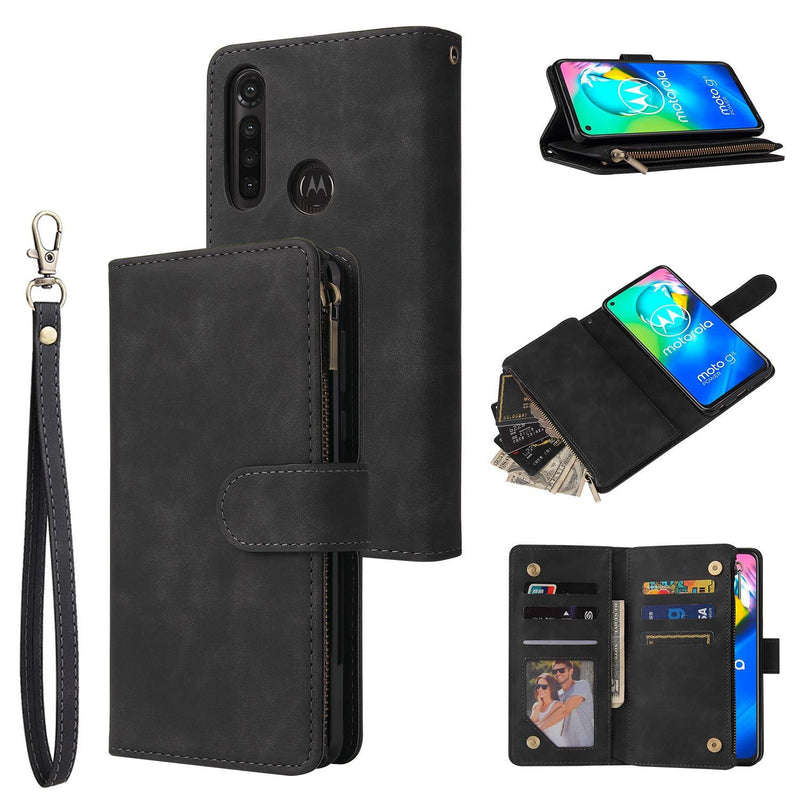 Compatible with Moto G Power 2020 Wallet Case,Leather Zipper Magnetic 6 Card Slots Purse Protection Back Cover Compatible with Moto G Power (Black) Black