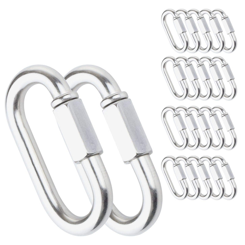 IEBUOBO Quick Link Stainless Steel Quick Link Chain D Shape Locking Quick Chain for Carabiner, Hammock, Camping and Outdoor Equipment (1/8 inch(20Packs)) 1/8 inch(20Packs)