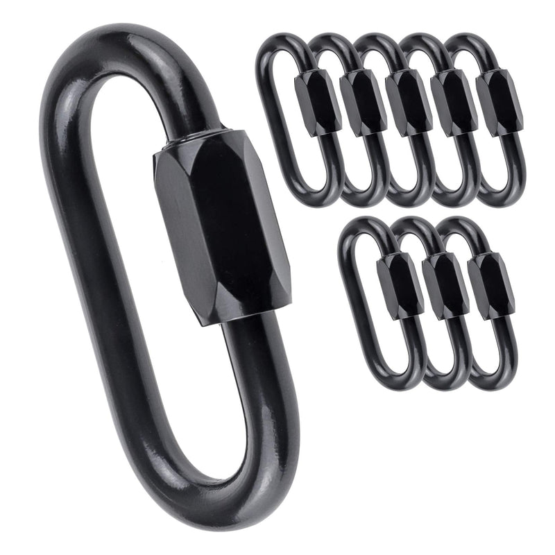 IEBUOBO 5/16 inch Stainless Steel Oval Quick Link Carabiner, 8 Pack M8 Black Quick Links Chain Connector, Heavy Duty Locking Carabiner for Outdoor Activities
