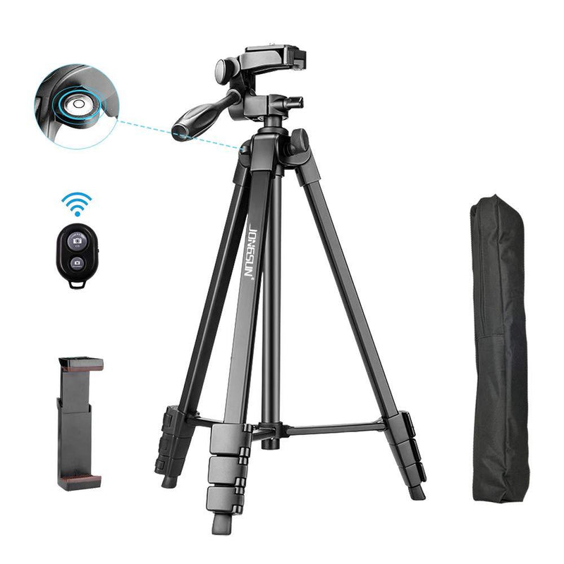 JONGSUN Tripod for Iphone, 55-Inch Lightweight Tripod for Phone and Camera, Tripod Stand for DSLR SLR Canon Nikon with Universal Phone Mount, Bluetooth Remote and Carry Bag, Maximum 6.6 LB, 1/4" Screw