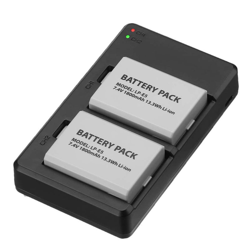 LP-E5 Battery Pack and Battery Charger Set for Canon EOS Rebel XS, Rebel T1i, Rebel XSi, 1000D, 500D, 450D, Kiss X3, Kiss X2, Kiss F Camera