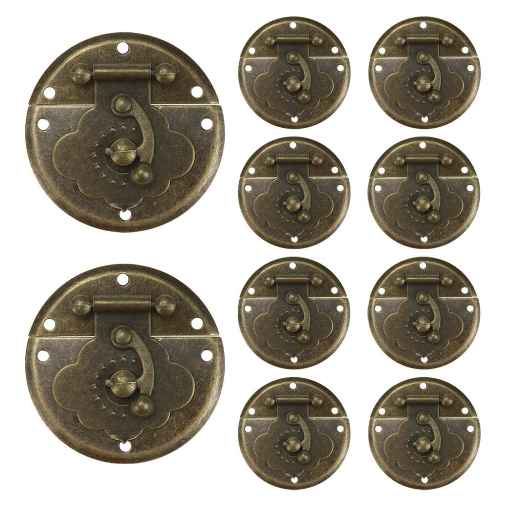 Geesatis 10 Pcs Jewelry Box Hasp Latch Lock Antique Buckle Latch Bronze Tone Latch Hasp Lock for Wooden Box Gift Cases, with Mounting Screws, Diameter 2 inch