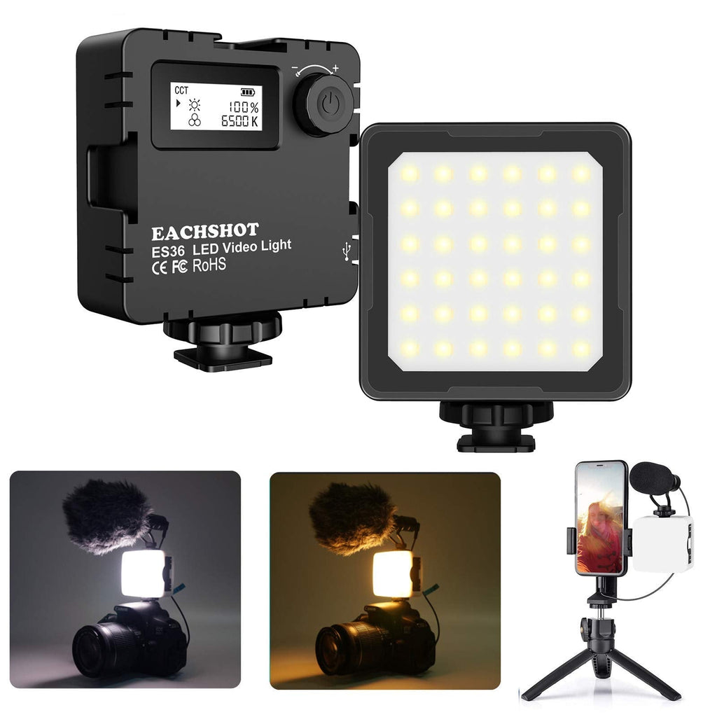 Mini LED Camera Video Light, Dimmable 2800K-8500K LCD Display Portable Video Lighting for GoPro iPhone Vlogging YouTube Video Filmmaking - EACHSHOT ES36
