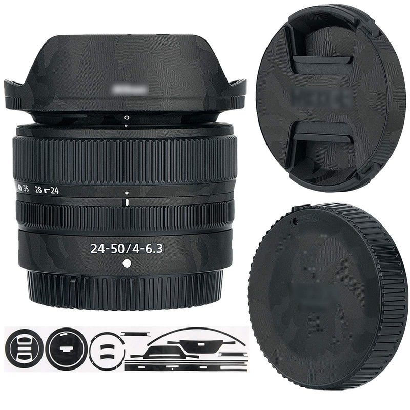 Anti-Scratch Anti-Wear Cover Skin Protector Wrap Kit for Nikon Nikkor Z 25-50mm F4-6.3 Lens Body Front Cap Rear Cap and for HB-98 Lens Hood - Shadow Black Sticker Film