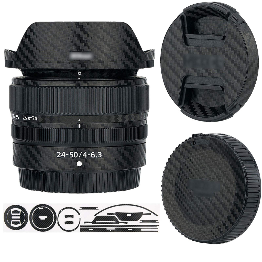 Anti-Scratch Anti-Wear Cover Skin Protector Wrap Kit for Nikon Nikkor Z 25-50mm F4-6.3 Lens Body Front Cap Rear Cap and for HB-98 Lens Hood - Carbon Fiber Pattern Sticker Film